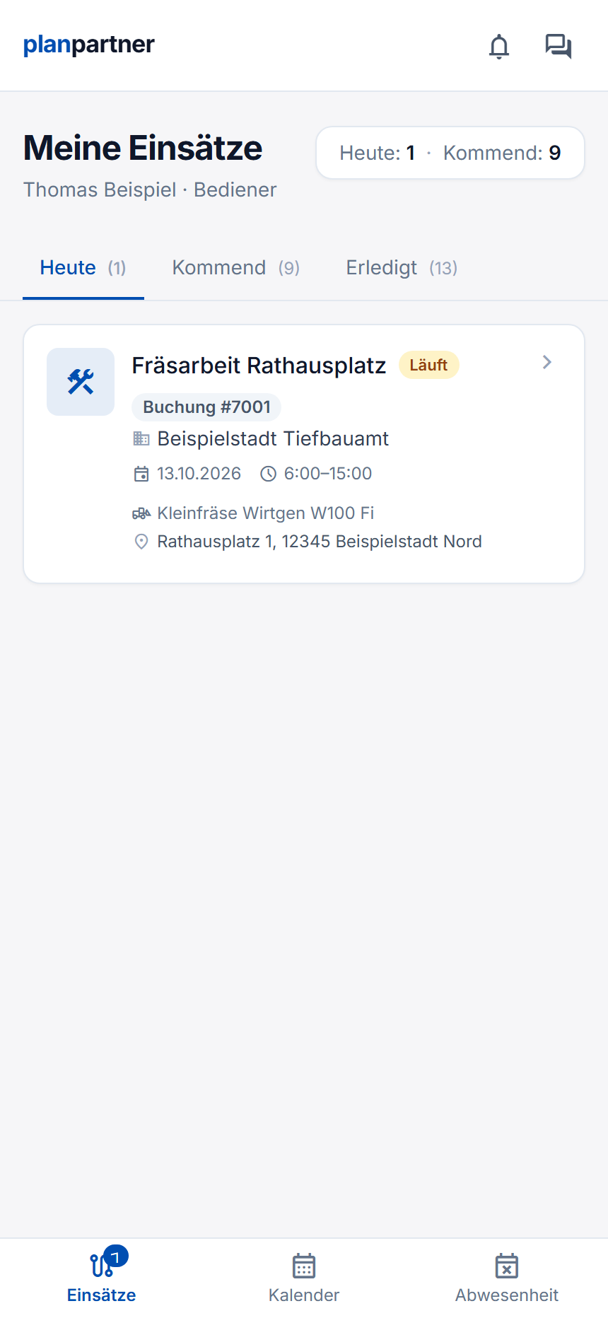 Tagesplan in der Mitarbeiter-App